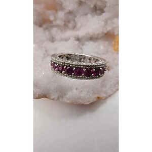 Dallas Prince Sterling Silver Rhodolite Garnet White Zircon Eternity Band Ring
